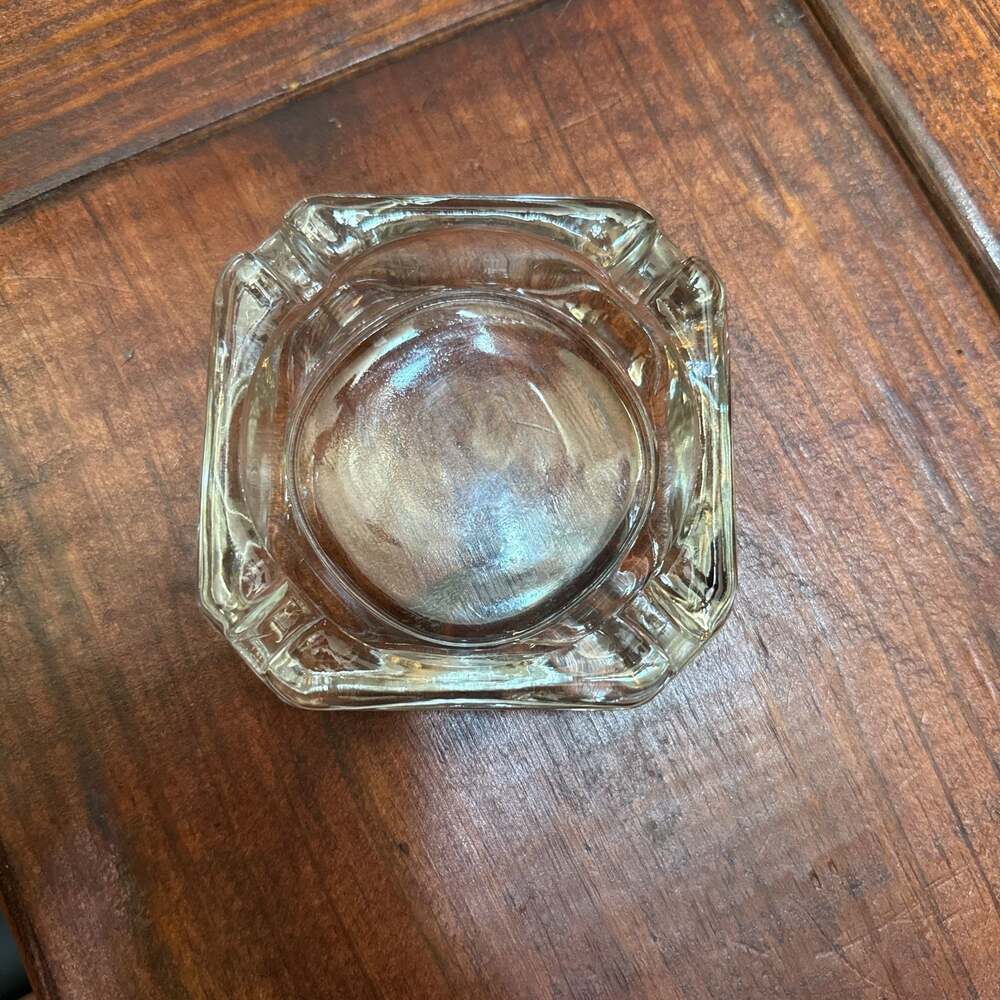 Vintage Clear Glass Square Ashtray with 4 Cigarette Rests
